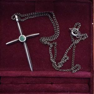 Vintage silver cross with green stone